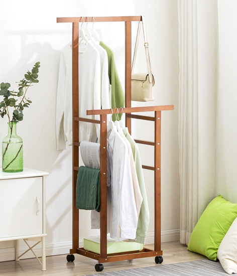 Imagen de Perchero Doble Bambu c/ruedas 60x36x143cm