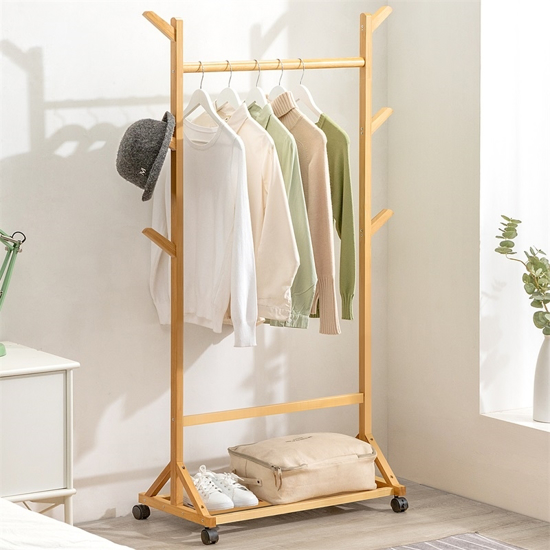 Imagen de Perchero c/Ruedas Madera Bambú Natural 70X35X155cm