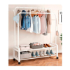 Imagen de Perchero Doble de Metal con doble estante inferior 125x58x154cm Blanco