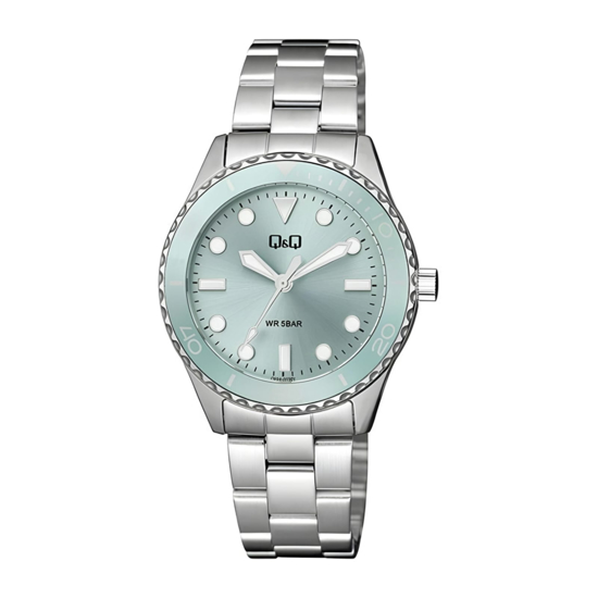Imagen de Reloj de Dama Q&Q Q55A-003PY Plateado Esfera Turquesa