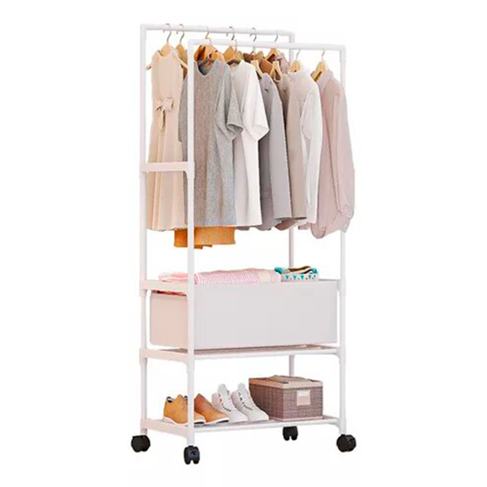 Imagen de Perchero Doble Metal Zapatero con cesto 58x148cm Blanco