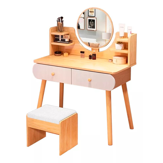 Imagen de Tocador con Espejo Luz LED 2 Cajones y Taburete