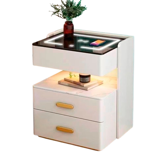 Imagen de Mesa de Luz Carga Inalámbrica Luz LED Parlante Sensor Blanco