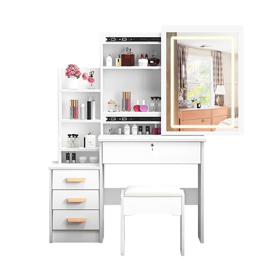 Imagen de Tocador Con Espejo 5 Estantes 4 Cajones Taburete Movi