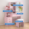 Imagen de Tocador Con Espejo 5 Estantes 4 Cajones Taburete Movi Rosa