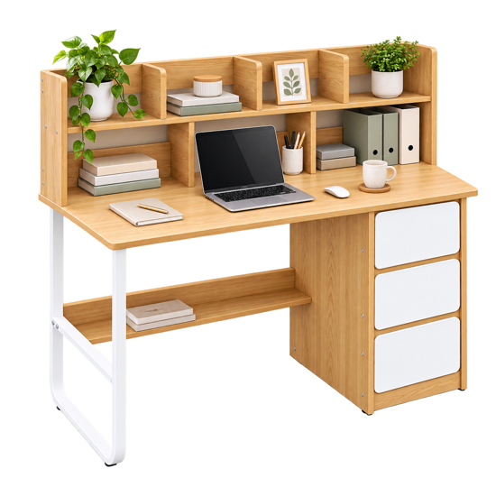 Imagen de Escritorio 3 Cajones Combinación Estantes Madera y Metal Mövi
